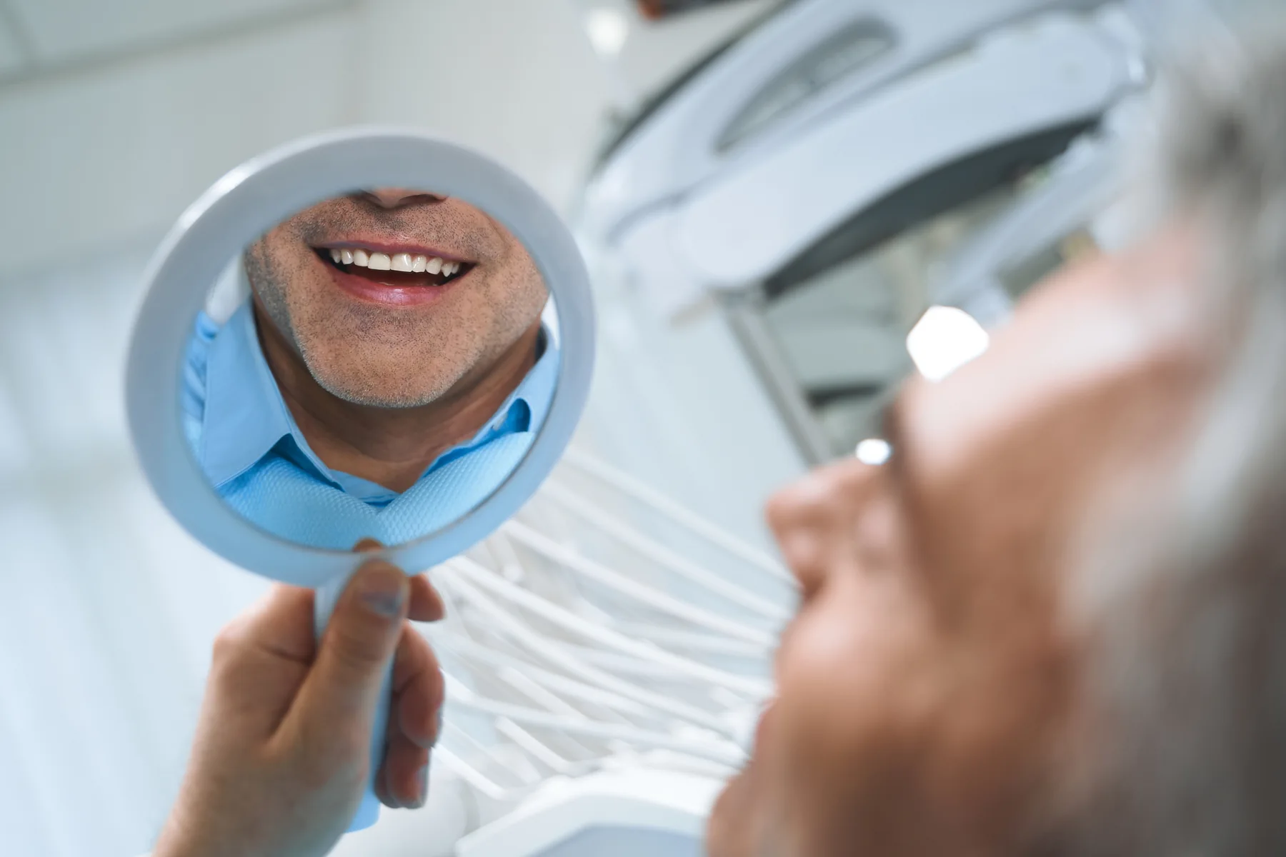 Patient speaking comfortably with a dental professional