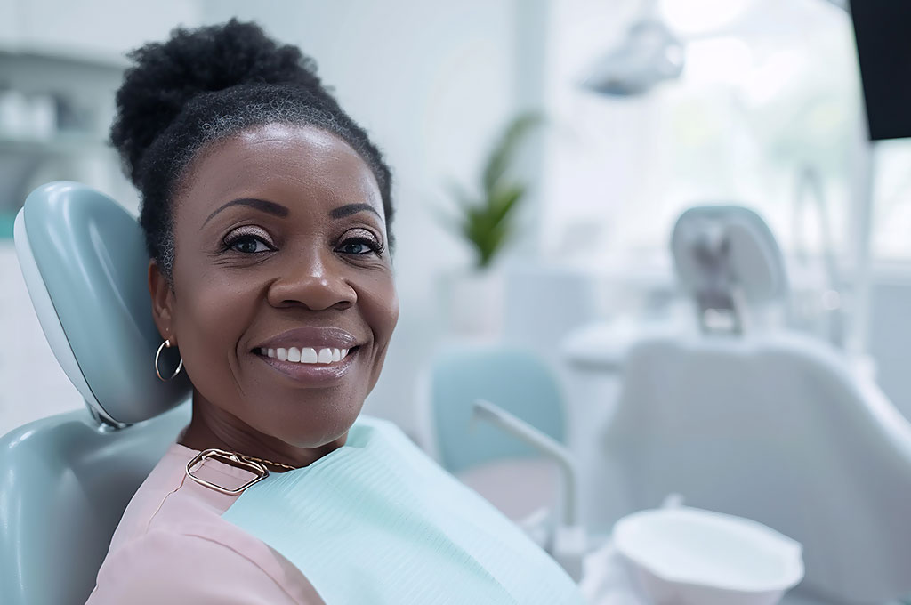 Relaxed patient seated in a dental office